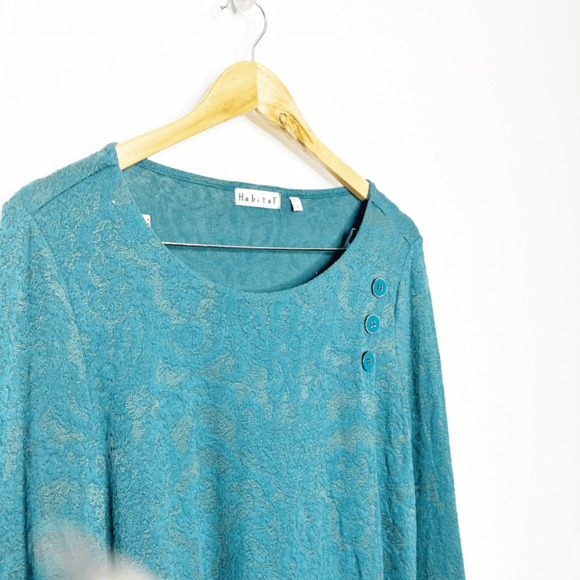 HABITAT Jacquard Wrap Tunic Forest Green TEAL knit long sleeve floral WOMENS S - Picture 3 of 7